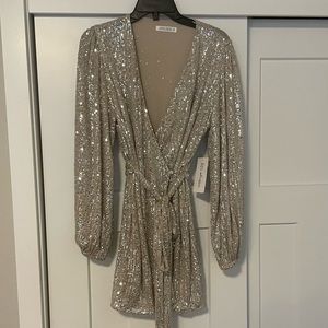 NWT SILVER SEQUIN WRAP DRESS